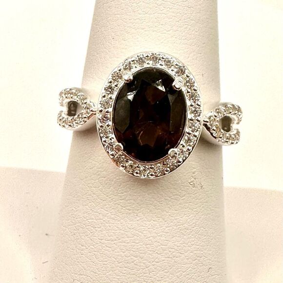 1.5ct Smokey quartz set in solid sterling silver ring with cz diamonds! - Picture 1 of 6